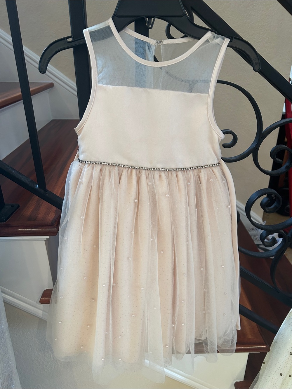 American Princess Girls 6 light peach and Pearl Beaded Tulle Dress